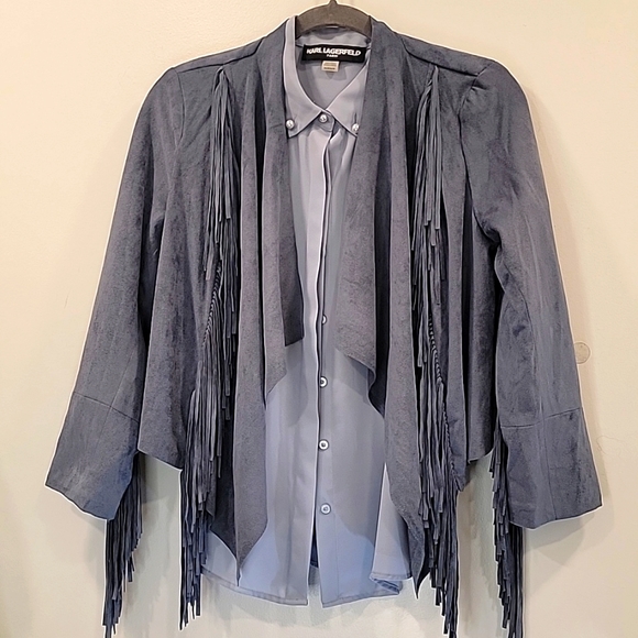 SCOOP vegan suede fringe short, cropped jacket size S, 4 to 6 EUC - Picture 1 of 10